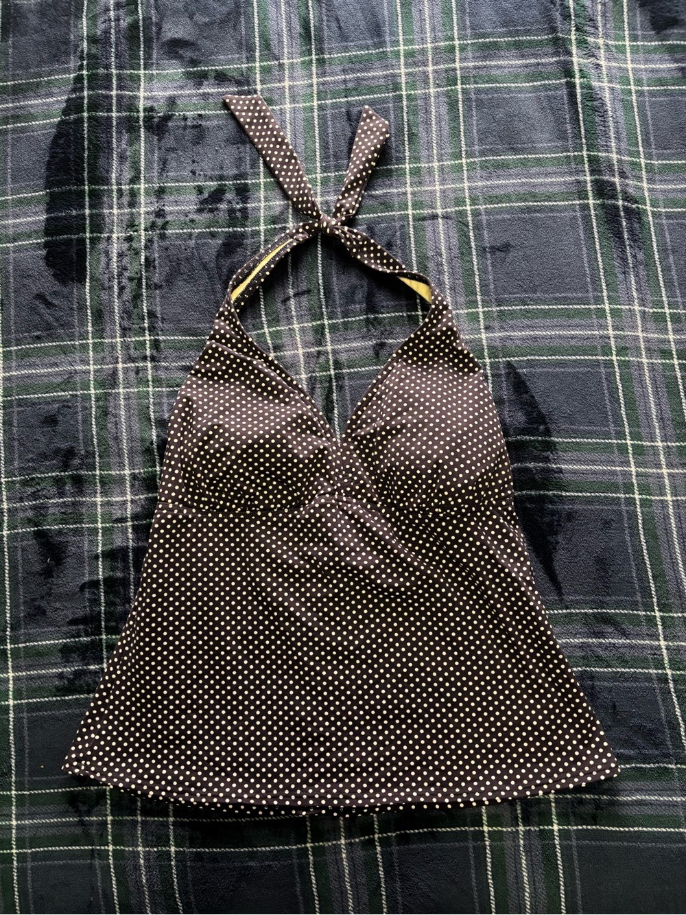 Lands End Navy blue&white polka dot halter tankini baby doll style top.Size 12